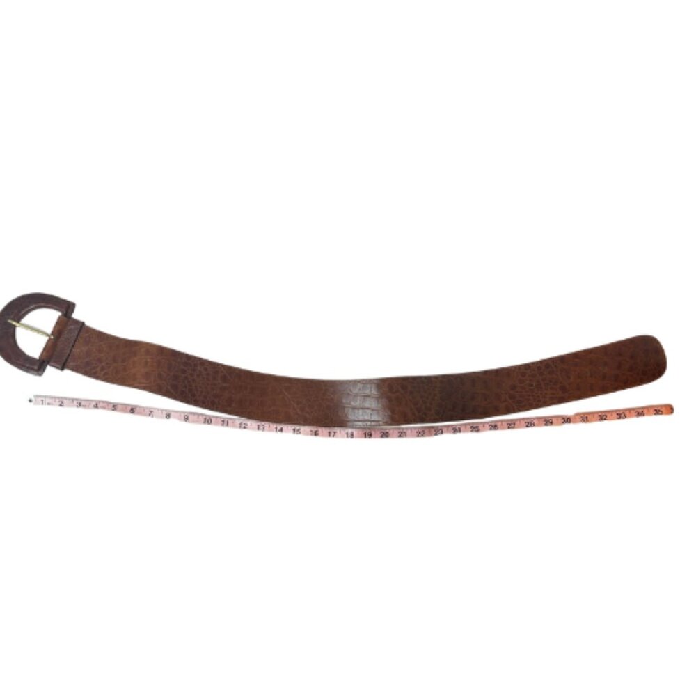 Womens Italian Leather Belt Brown Croc Embossed Gold Tone Buckle Size 32